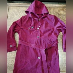 London Fog Burgandy Hooded Trench Coat 2xl